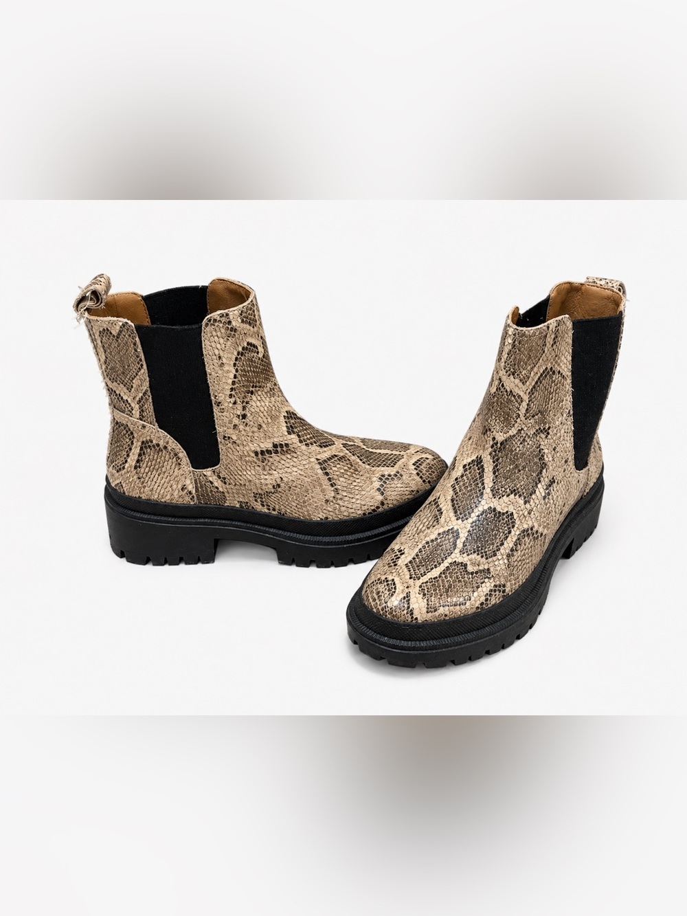 Lucky Brand Snake Print Chelsea Boots | Size 8
